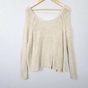 Free People Open Knit Crochet Cream Sweater